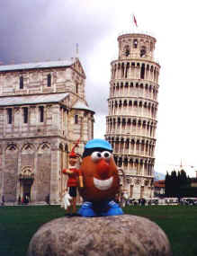Spud finds a pal to explore the Leaning Tower of Pisa with