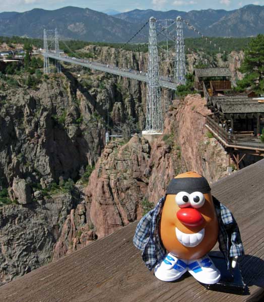 The tater takes time for a photo op at the highest Suspension Bridge on the planet