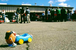 Spud waits in line to get his car inpected before the race