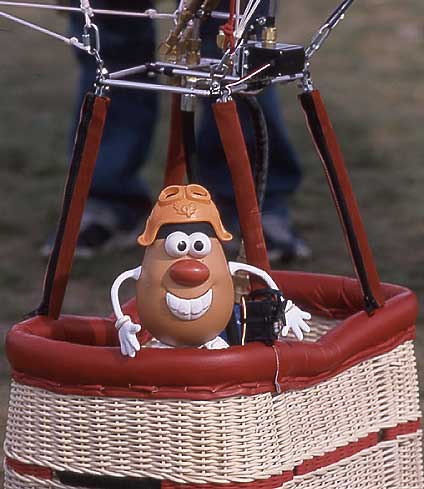 Spud readies himself to pilot his new hot air balloon