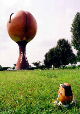 Spud gets mooned by the Peachoid