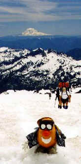 12500 foot Mt. Adams watches Spud lead his team up the Muir snowfield to Camp Muir